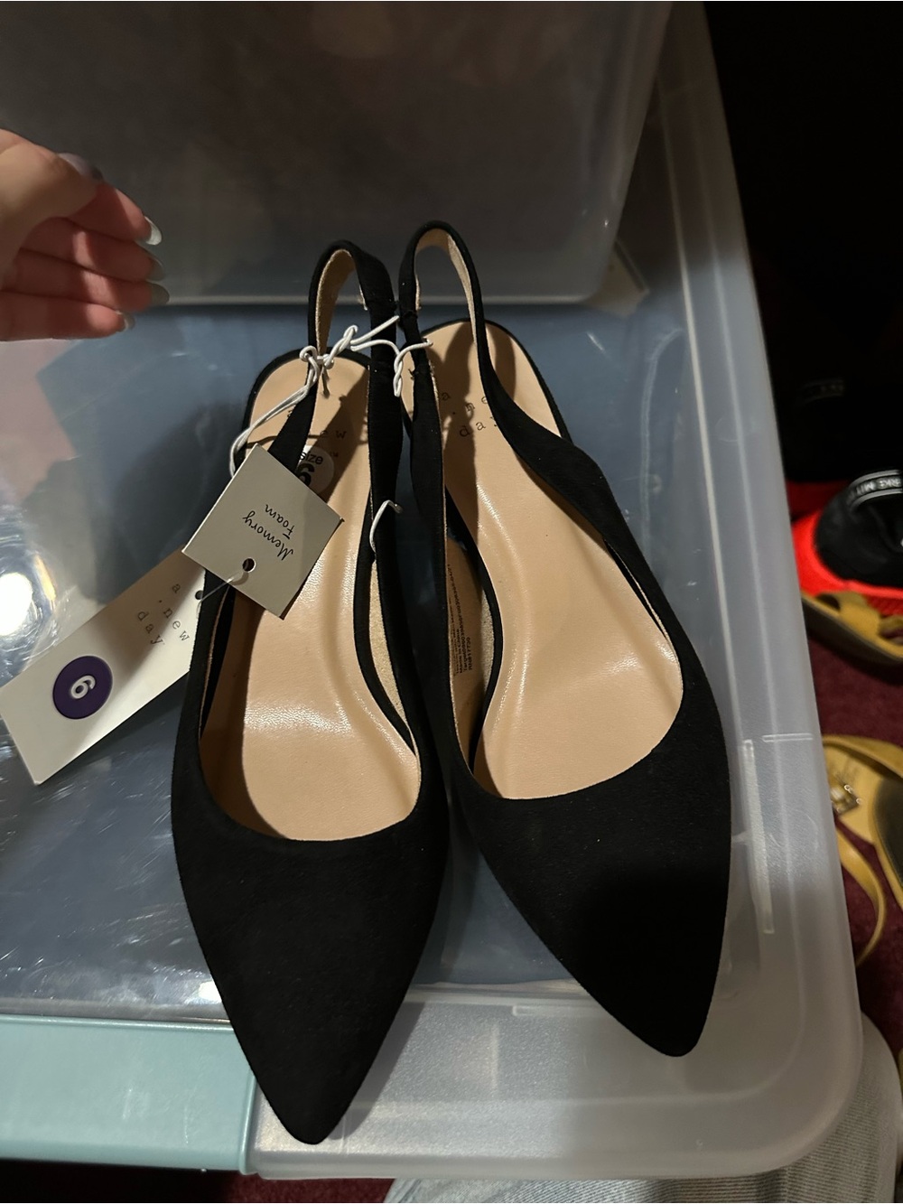 Black Pointed-Toe Slingback Heels - Women